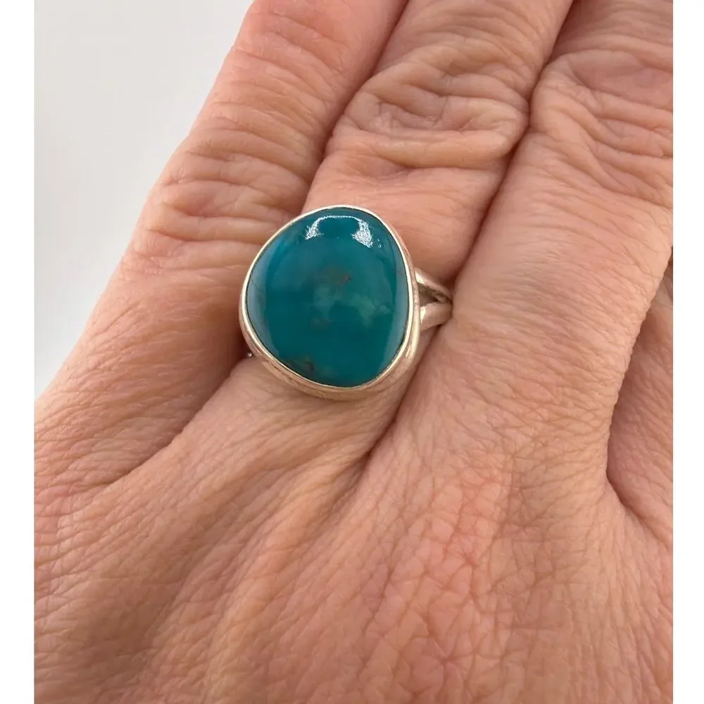Freeform Larimar Split Shank 925 Sterling Silver Ring Size 7.5